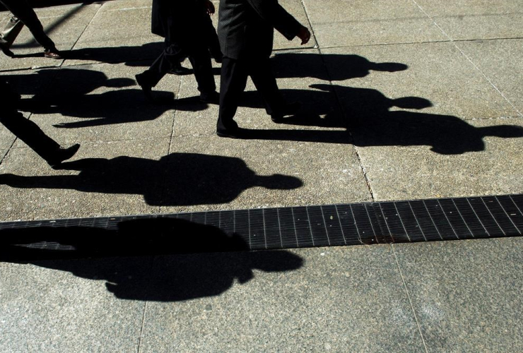 Businessmen, shadows, Toronto, financial district,