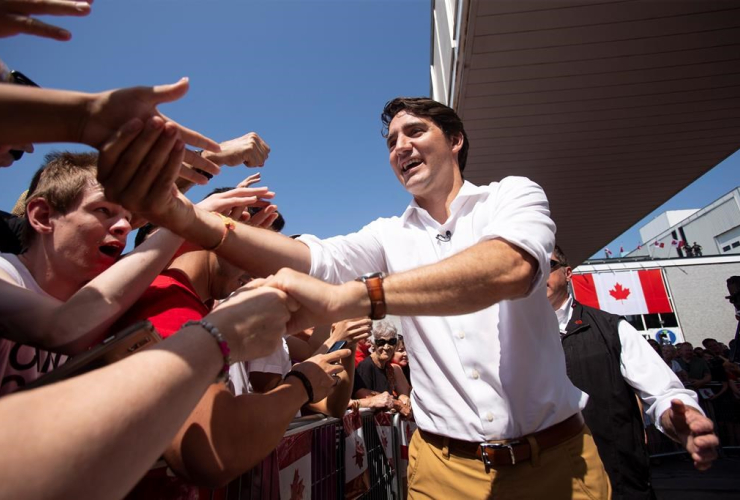 Prime Minister Justin Trudeau, revellers, Canada Day, Leamington, 