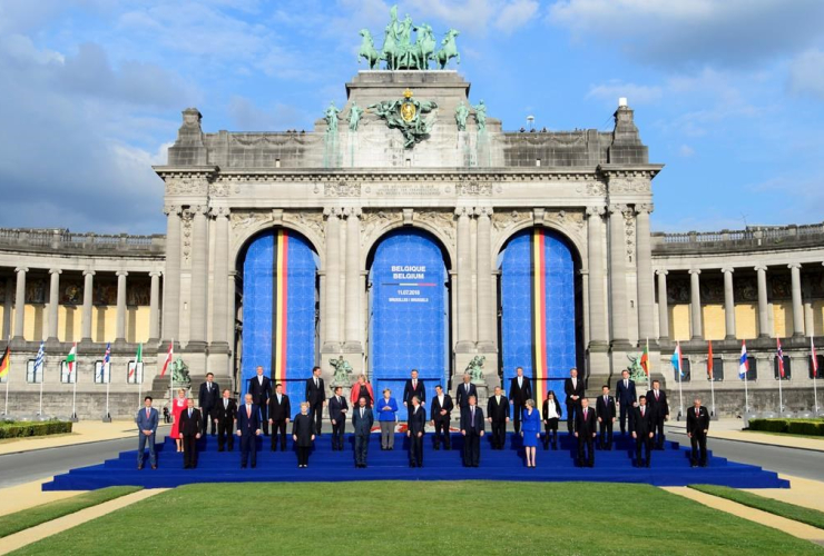 Prime Minister Justin Trudeau, family photo, Place du Cinquantenaire, NATO Summit, Brussels, Belgium,