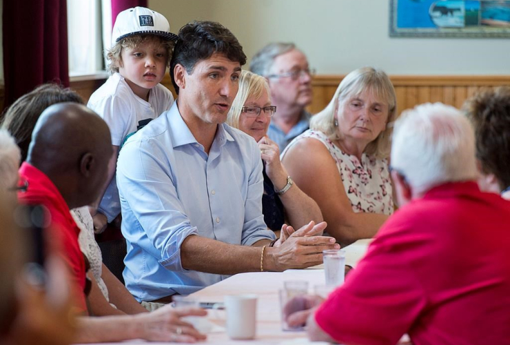 Prime Minister Justin Trudeau, son Hadrien, seniors, Milton Community Hall, North Milton, P.E.I.,