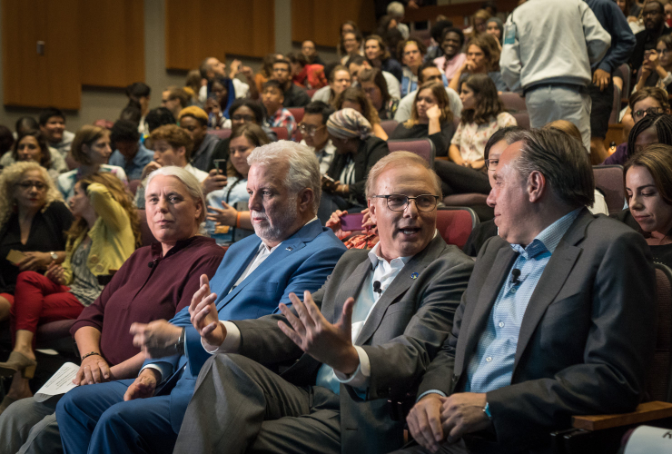 Leaders of Quebec's four parties at an event centred on "youth issues" at Concordia University, 17 August 2018