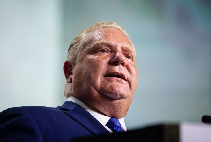 Ontario Premier Doug Ford speaks to Ontario municipal leaders in Ottawa on Aug. 20, 2018. Photo by Alex Tétreault