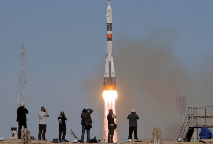 Soyuz-FG rocket booster, Soyuz MS-10 space ship, International Space Station, ISS, Baikonur cosmodrome, Kazakhstan,
