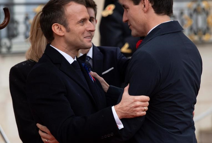French President Emmanuel Macron, Prime Minister Justin Trudeau, Palais de l'Elysee,  Paris, France,