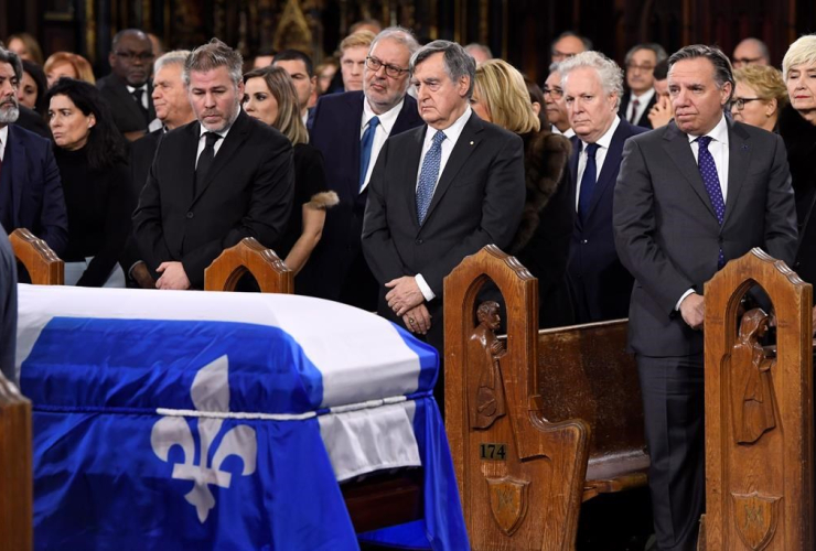 Lucien Bouchard, Jean Charest, Francois Legault, funeral, Bernard Landry, Notre-Dame Basilica, Montreal,