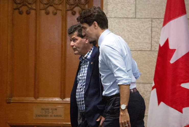 Prime Minister Justin Trudeau, Unifor National President Jerry Dias, Parliament Hill, Ottawa, 