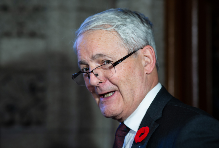 Transport Minister Marc Garneau speaks to media in Ottawa on Oct. 30, 2018. Photo by Alex Tétreault