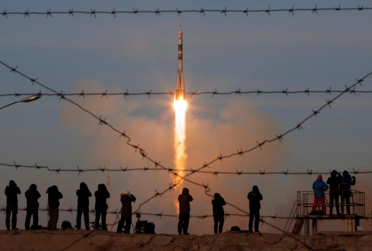 Soyuz-FG rocket booster, Soyuz MS-11 space ship, International Space Station, ISS, Baikonur cosmodrome, Kazakhstan,