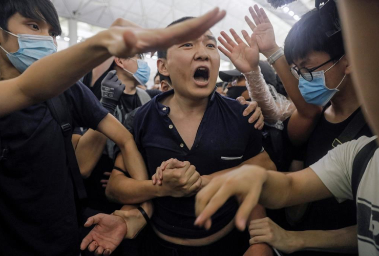 Protesters, Chinese undercover agent, demonstration, Airport, Hong Kong, 