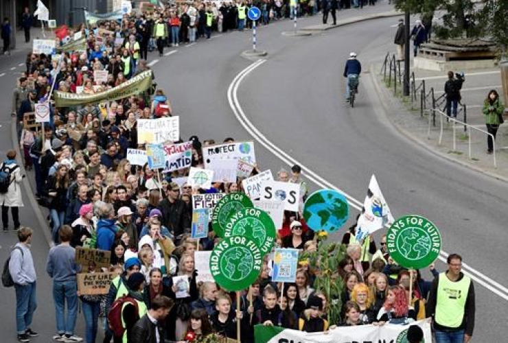 Climate protesters demonstrate, Stockholm, Sweden, 
