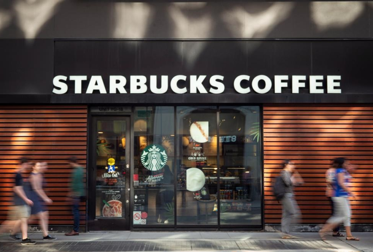 Pedestrians, walk, Toronto, Starbucks Coffee, 