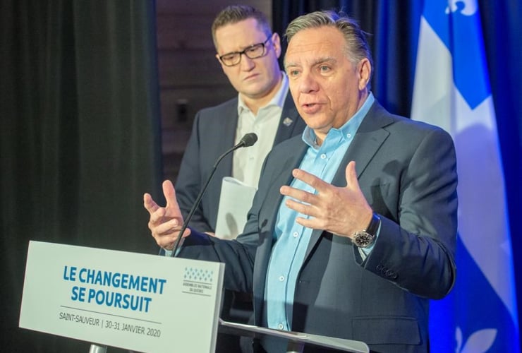 Quebec Premier Francois Legault, Environment Minister Benoit Charette,