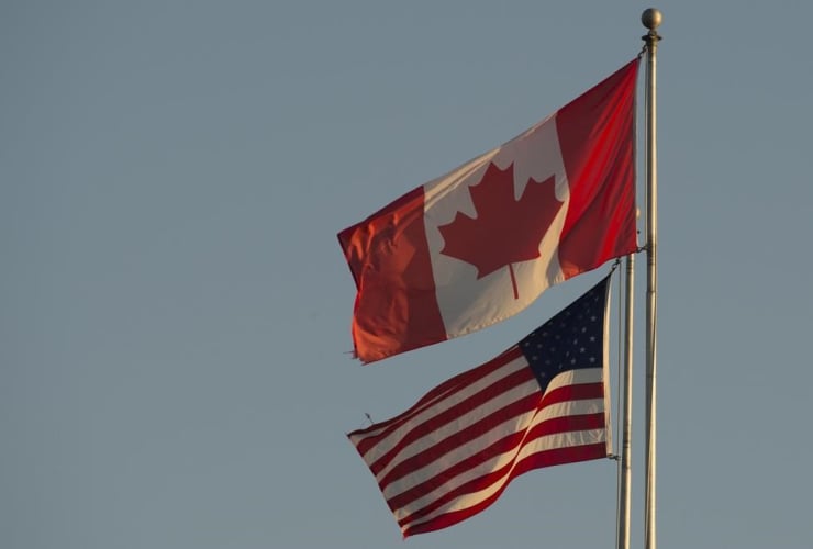 Canadian and American flags,