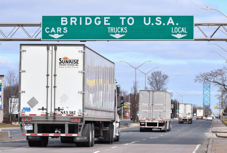 Transport trucks, Canada/USA border, Windsor, 
