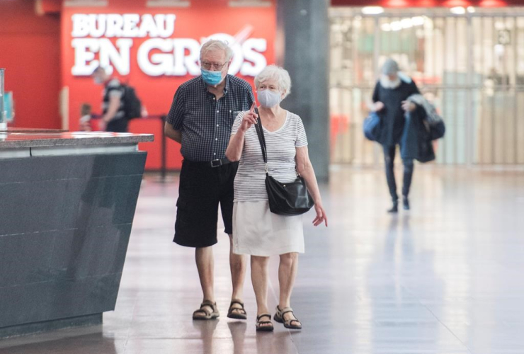 People, wear, face masks, Central Station, Montreal, 