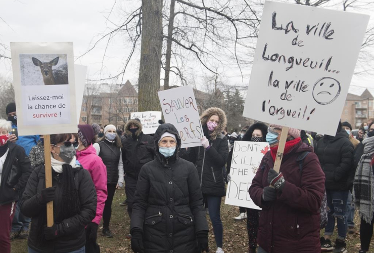 demonstration, protest, culling, white-tailed deer, Michel-Chartrand park, Longueuil, Que.,