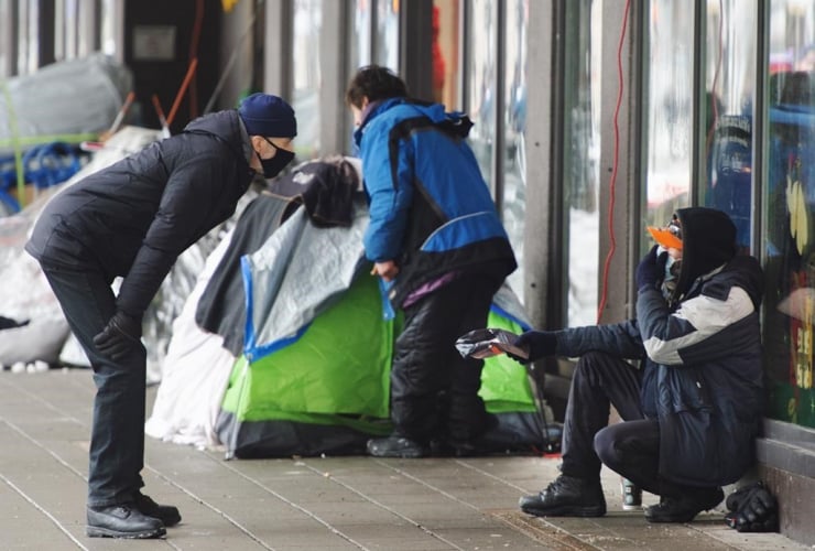 homeless person, Ste-Catherine Street,
