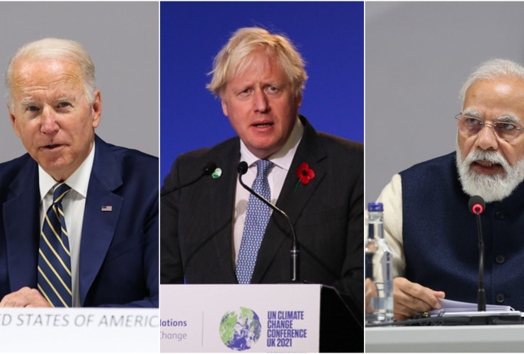 U.S. President Joe Biden, British Prime Minister Boris Johnson and Indian Prime Minister Narenda Modi at the COP26 UN climate talks in Glasgow, Scotland, on Monday. Photos by UNclimatechange / Flickr (CC BY-NC-SA 2.0)