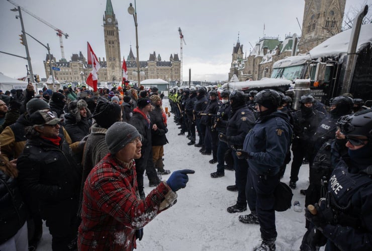 Police, Ottawa, Parliament, protesters, demonstrations, on Saturday, Feb. 19, 2022.