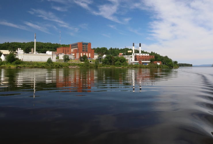 view of Chalk River Labs from a boat in the Ottawa River