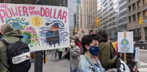Activists stop traffic in protest of RBC fossil fuel funding